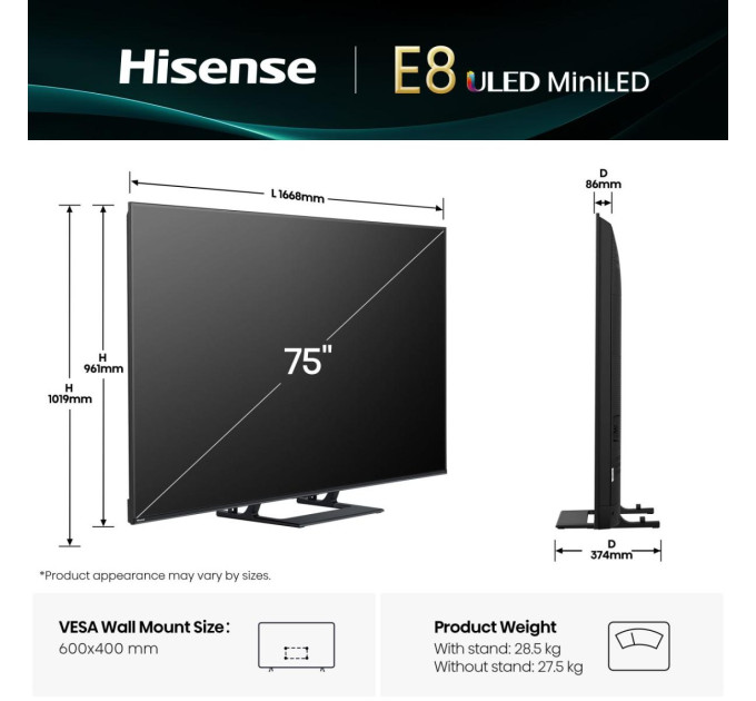Телевизор HISENSE 75E8Q
