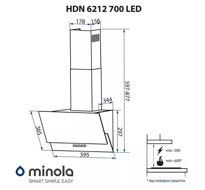 Вытяжка Minola HDN 6212 WH 700 LED