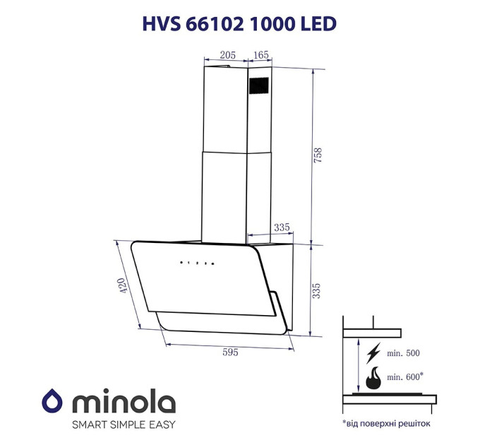 Вытяжка Minola HVS 66102 BL 1000 LED