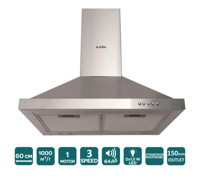 Вытяжка Ventolux Lazio 60 INOX (1000) LED