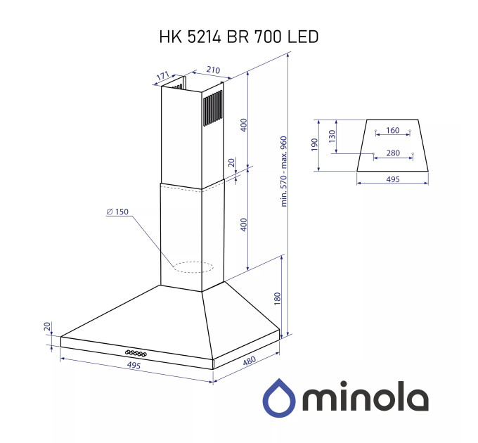 Вытяжка Minola HK 5214 BR 700 LED