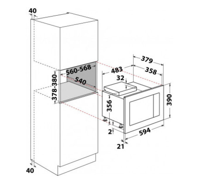 Мікрохвильова піч (НВЧ) вбудовувана Whirlpool WMF250G