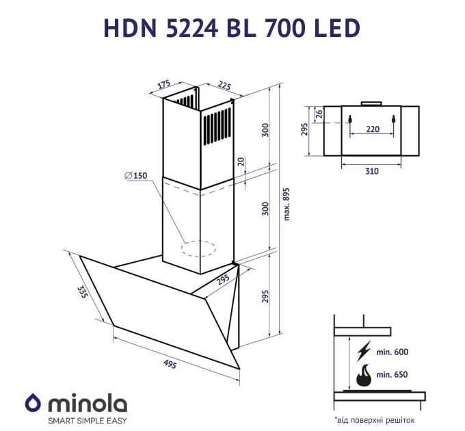 Вытяжка Minola HDN 5224 WH 700 LED