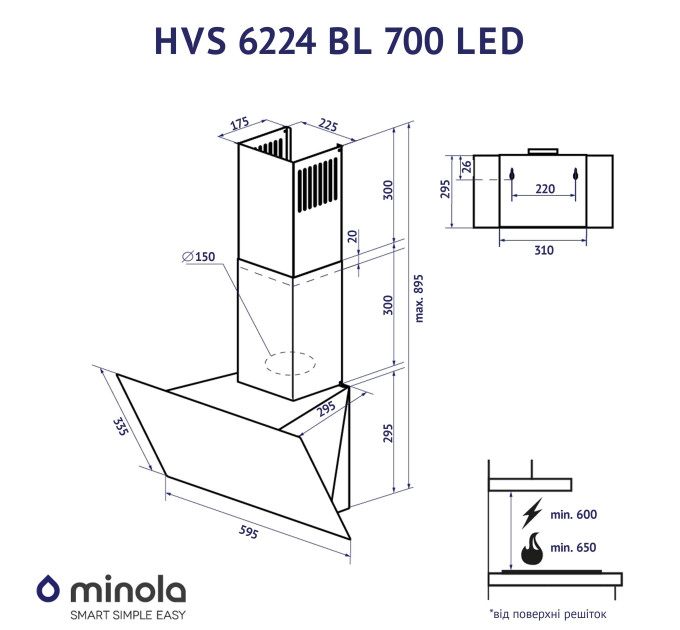 Вытяжка Minola HVS 6224 WH 700 LED
