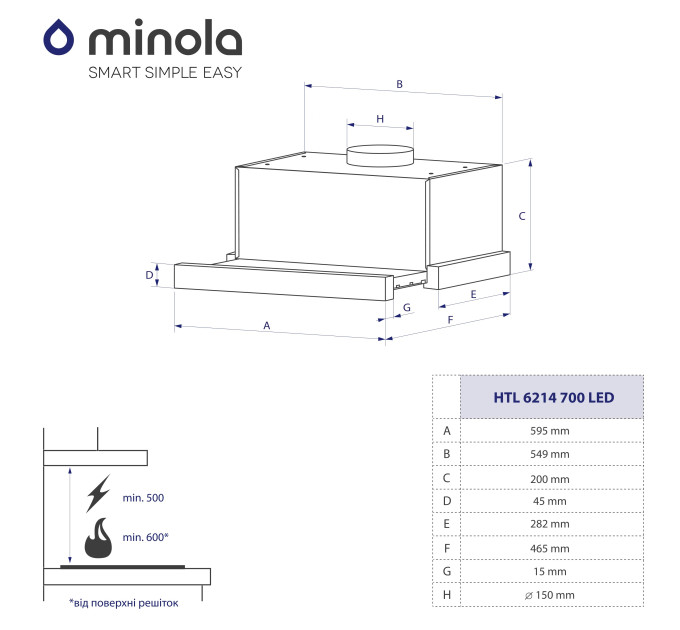 Вытяжка Minola HTL 6214 WH 700 LED