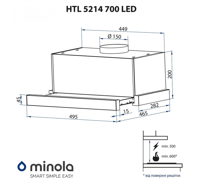 Вытяжка Minola HTL 5214 WH 700 LED