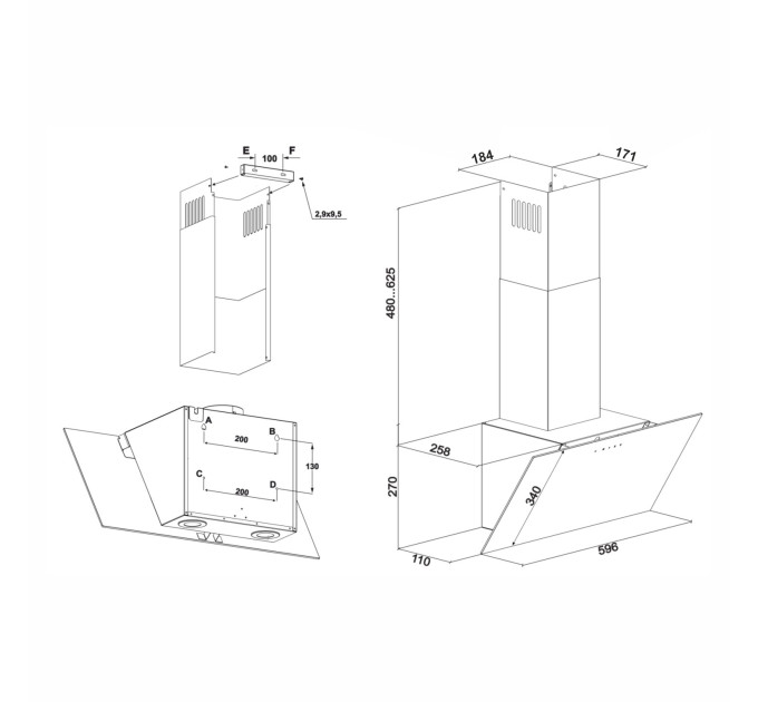 Вытяжка Eleyus CRISTAL 1000 LED 60 BL