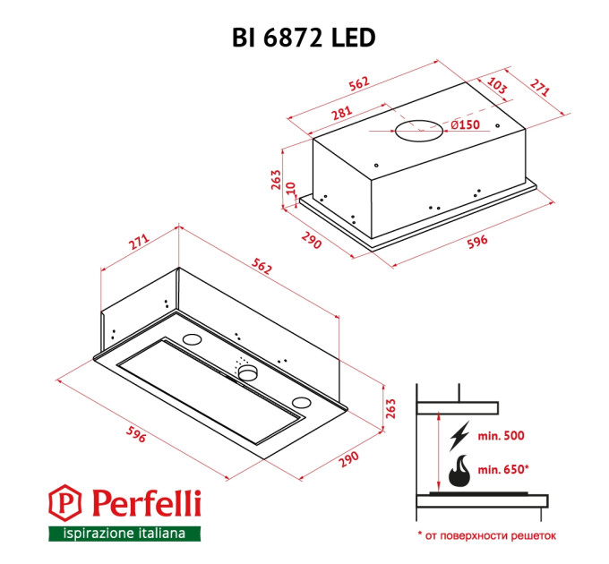 Вытяжка PERFELLI BI 6872 BL LED