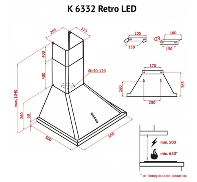 Витяжка Perfelli K 6332 BL Retro LED