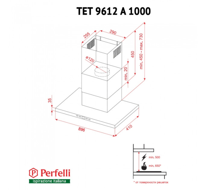 Витяжка Perfelli T 9612 A 1000 BL LED