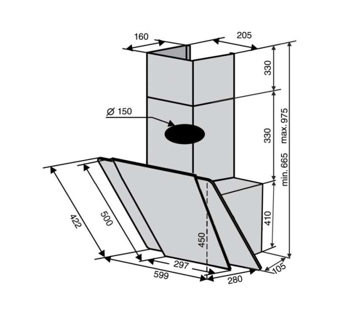 Вытяжка Ventolux TORINO 60 BK (1000) TRC IT SD