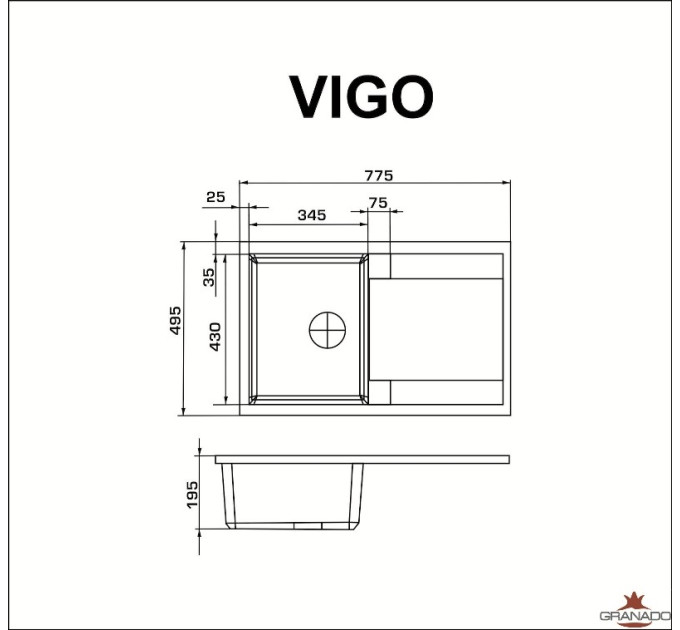 Кухонная мойка Granado Vigo terra (780*500mm.)