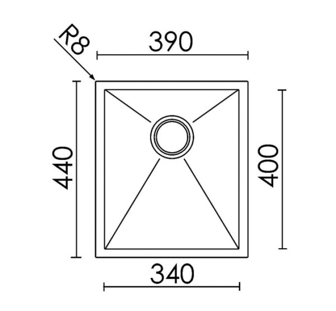 Кухонна мийка Elleci Square 340 R14 under top