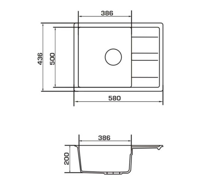 Кухонне миття Granado Madrid black shine (580*500mm.)