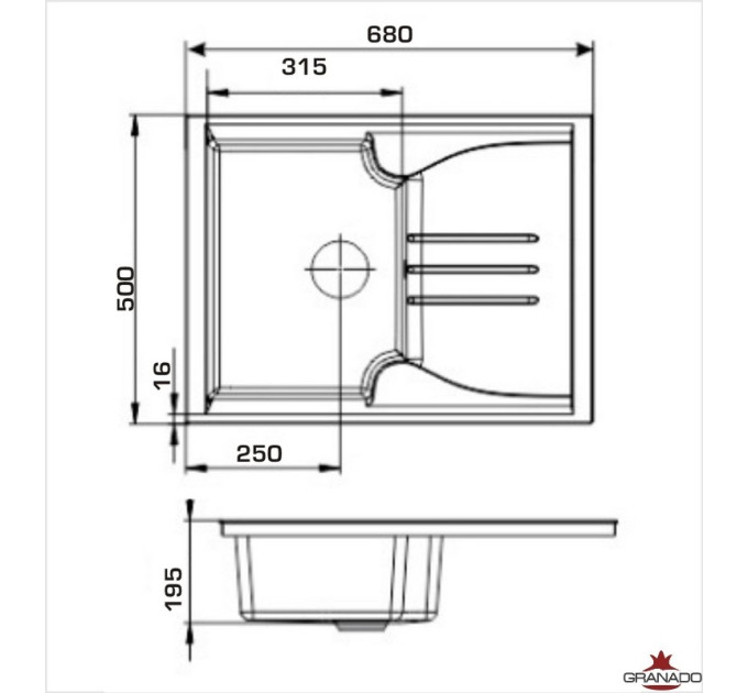 Кухонне миття Granado Salamanka black shine (680*500mm.)